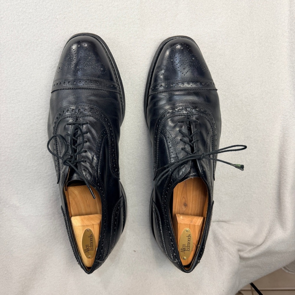 Allen Edmonds Strand Black Leather Cap Toe Brogue Oxfords Mens 11 EEE W/ Trees
